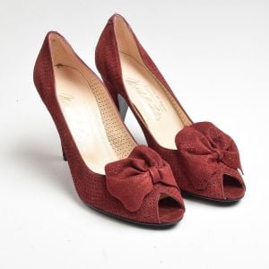 Size 8N 1970s Perforated Suede Leather Peep Toe Pumps Sexy - Fashionconservatory.com