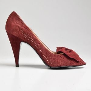 Size 8N 1970s Perforated Suede Leather Peep Toe Pumps Sexy