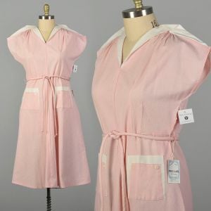 XXL 1950s Pink Day Dress Cotton Short Sleeves Deadstock Summer Casual