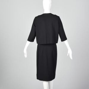 Small 1960s Two Piece Knit Set Long Sleeve Open Front Jacket Pencil Skirt Beading New Years Event - Fashionconservatory.com