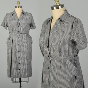 XXL 1950s Dress Black Checkered Short Sleeve Waist Belt