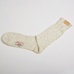1950s Men's Deadstock Socks Off White Blue Fleck Rib Knit Top Spun Cotton - Fashionconservatory.com