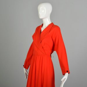 S | 1980s Project Piece Bright Red Casual Dress with Dolman Sleeves - Fashionconservatory.com