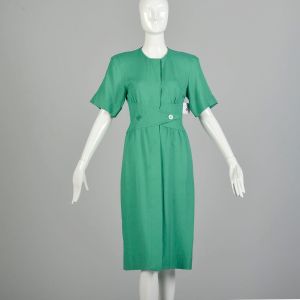 XS | Albert Nipon Green Linen Short Sleeve Day or Work with Pockets