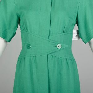 XS | Albert Nipon Green Linen Short Sleeve Day or Work with Pockets - Fashionconservatory.com