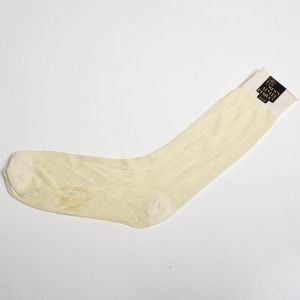 1950s Deadstock Mens Long Socks Rib Knit Cuffs Hosiery Off White Lightweight Sheer