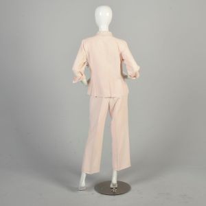 *AS IS* S-M 1990s Pink Neiman Marcus Set Silk Linen Pants Button Long Sleeve Blouse DAMAGED  - Fashionconservatory.com
