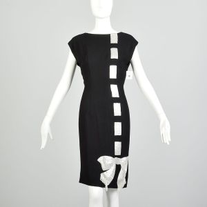 M | Lilli Diamond Black and White Beaded Evening Cocktail Dress with Bow