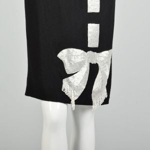 M | Lilli Diamond Black and White Beaded Evening Cocktail Dress with Bow - Fashionconservatory.com