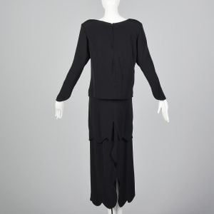 2XL 1980s Galanos Two Piece Black Dress Black Layered Dress Evening Wear Matching Set Tiered Skirt  - Fashionconservatory.com