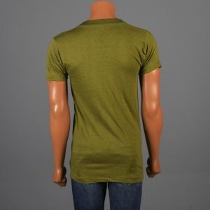 Small 1970s Mens T-Shirt Army Green Military Screen Cotton Short Sleeve  - Fashionconservatory.com