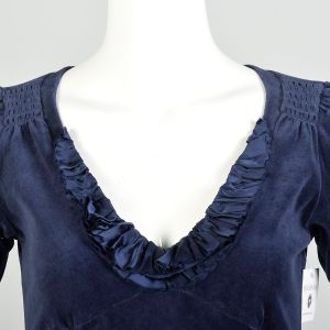 XS/S |  Juicy Couture Velour Navy Short Sleeve V Neck Mini Dress  - Fashionconservatory.com