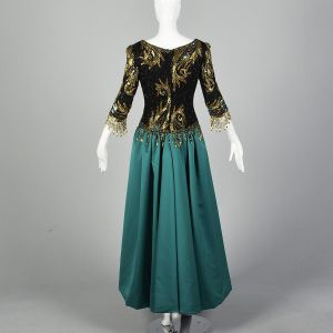 Medium 1990s Bob Mackie Boutique Green and Black Dress with Gold Beading - Fashionconservatory.com