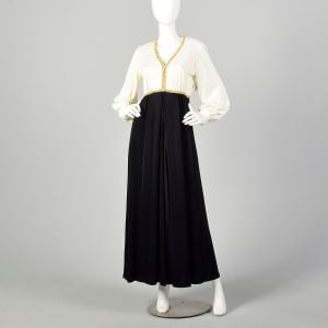 Large 1970s Palazzo Pant Jumpsuit V Neck Long SLeeve Flowy Hostess