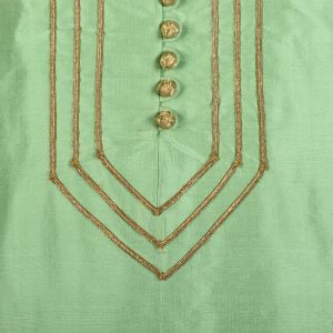 M/L | Mint Green Silk Kaftan 1970s Hippie Boho Maxi Dress by Maharani Bombay India - Fashionconservatory.com