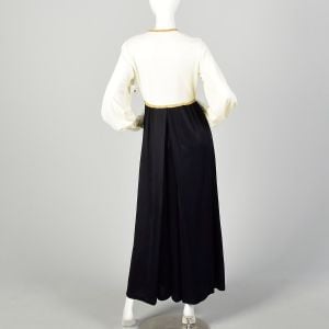 Large 1970s Palazzo Pant Jumpsuit V Neck Long SLeeve Flowy Hostess - Fashionconservatory.com