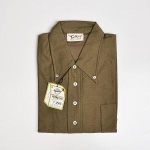 Medium 1960s Men's Deadstock Knit Shirt Short Sleeve Cotton Pull Over Brown Button Down Collar - Fashionconservatory.com