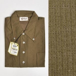 Medium 1960s Men's Deadstock Knit Shirt Short Sleeve Cotton Pull Over Brown Button Down Collar