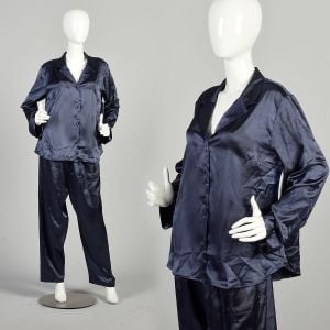 Large 2000s Midnight Blue Silky Sexy Pajama Set