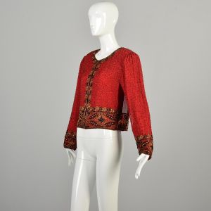 Large 1980s Red Silk Beaded Formal Jacket - Fashionconservatory.com