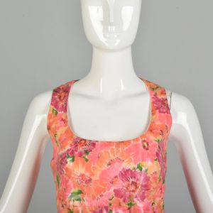 M | Unique and Unusual Fabric-Backed Vinyl Floral Pink Plastic Sleeveless 1970s Maxi Dress - Fashionconservatory.com