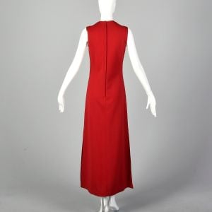 Small Red Maxi Dress 1970s Wool Knit Sleeveless Long Double Slit Layering Piece - Fashionconservatory.com