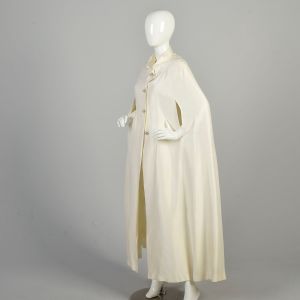 Small/Medium 1960s White Floor Length Cape with Rhinestone Buttons Bridal Formal Spring Winter Wed - Fashionconservatory.com