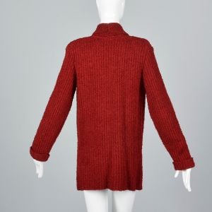 Medium Dark Red 1980s Blazer Boucle Knit One Button Small Lapel Cardigan Sweater Jacket - Fashionconservatory.com