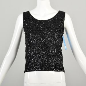 Small 1960s Black Sleeveless Sequin Scoop Neck Cocktail Shell Top