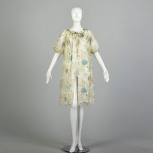 S | 1960s Rose Floral Print Housecoat Peignoir Robe by Flair Lingerie styled by Helen Bencker