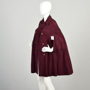 1960s Small Purple Eggplant Plum Suede Cape with Gold Double Breasted Style Buttons - Fashionconservatory.com