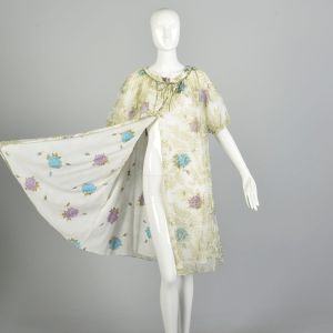 S | 1960s Rose Floral Print Housecoat Peignoir Robe by Flair Lingerie styled by Helen Bencker - Fashionconservatory.com