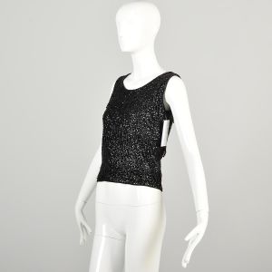 Small 1960s Black Sleeveless Sequin Scoop Neck Cocktail Shell Top - Fashionconservatory.com