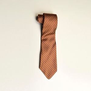 1960s Necktie Silk Orange Silver Gray Thin Diagonal Stripe Tie - Fashionconservatory.com