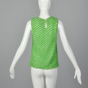 Small 1960s Green Sweater Tank Top Textured Semi-Sheer Sleeveless Loop Knit - Fashionconservatory.com