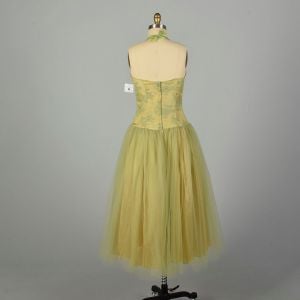 Small 1980s Dress Green Lace Tulle Prom Gown - Fashionconservatory.com