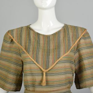 XXS/XS | Jean for Joseph Le Bon 1980s Green Stripe Skirt Set with Tassel - Fashionconservatory.com
