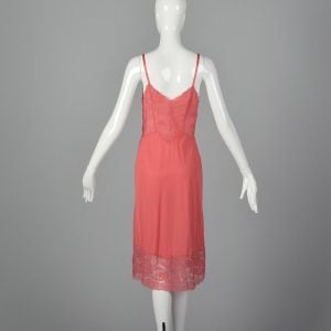 Small 1960s Slip Vanity Fair Bright Pink Nightie Lace Trim Nylon Straps Lingerie - Fashionconservatory.com