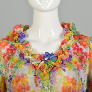 M/L | Matching Bright Multicolor Floral 1970s Nightgown and Robe Set by Linda Lingerie - Fashionconservatory.com
