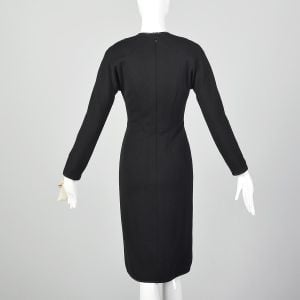 Small 1990s Geoffrey Beene Black Dress Knit Knee Length Long Sleeve Sheath  - Fashionconservatory.com