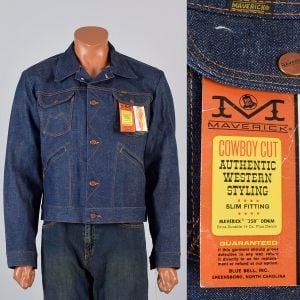 40 Mens VTG NOS 70s Maverick Cotton Denim Jean Jacket Cowboy Cut Indigo Classic - Fashionconservatory.com