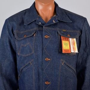 sz 38 NOS Deadstock 1970s Mens Maverick Jean Jacket Cotton Denim Topstitch  - Fashionconservatory.com