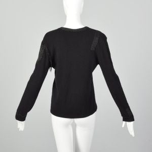 Medium 1990s Giorgio Sant'Angelo Black Cashmere Sweater Wool Beaded Fringe  - Fashionconservatory.com