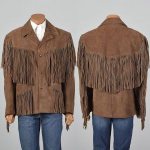 Large 1970s Schott Mens Coat Brown Split Hide Leather Fringe Pockets Supple Suede