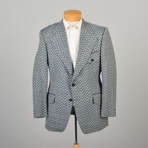 Large 1970s Wool Herringbone Belted Back Jacket Wide Lapel Blazer Sportcoat