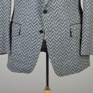 Large 1970s Wool Herringbone Belted Back Jacket Wide Lapel Blazer Sportcoat - Fashionconservatory.com