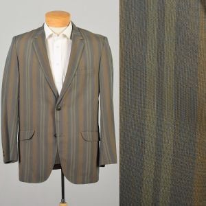 Large 1960s Olive And Taupe Brown Striped Buttoned Blazer Jacket 