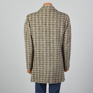 Large 1950s Mens Tweed Wool Plaid Coat McGregor Brown Check Square Cut Nubby Faux Fur Lining  - Fashionconservatory.com