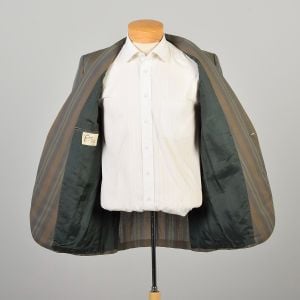 Large 1960s Olive And Taupe Brown Striped Buttoned Blazer Jacket  - Fashionconservatory.com