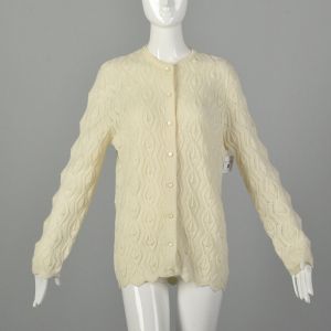 Large 1970s Cardigan Cream Knit Cozy Sweater